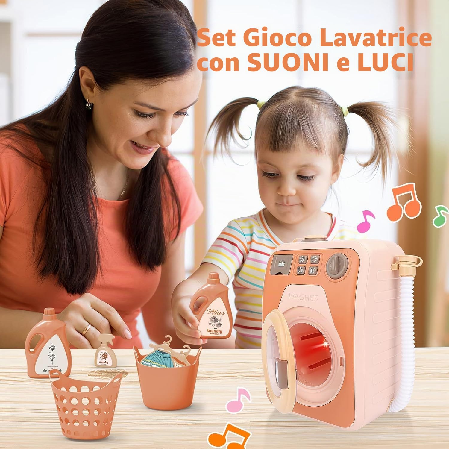 Lavatrice per Bambini,Giocattolo elettronico della Lavatrice con Suoni realistici,Set di Giocattoli per Lavatrice,Set di Lavanderia per Bambini con Ferro da stiro - 3 Anni+ Idea regalo