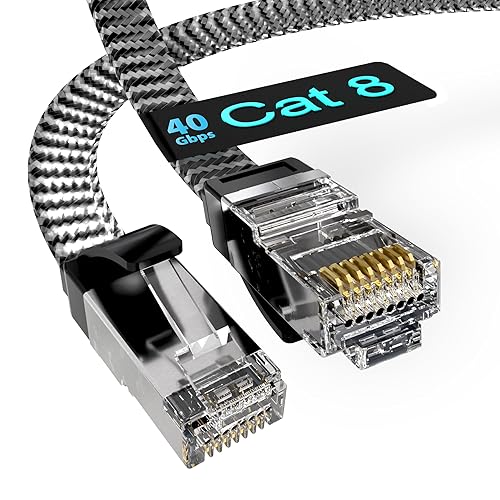 Miniatura 10 de Cable Ethernet trenzado plano Cat8  Cable LAN STP de alta velocidad de 40 Gbps con conector RJ45 blindado, probado por Fluke, diseño plano y