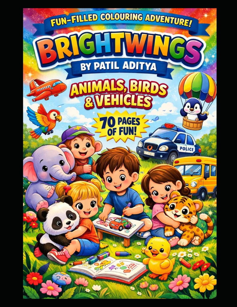 BIG COLORING BOOK FOR KIDS: 70 SIMPLE & CUTE COLORING PAGES: EASY BOLD OUTLINES WITH ANIMALS, BIRDS & VEHICLES FOR KIDS