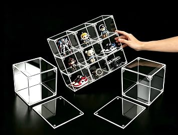 8"x8"x8" Stackable Acrylic Case, Mirrored Back, Magnetic Door & Step Riser