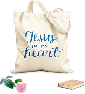 XIARON Bolsos de lona de algodón para mujer Citas cristianas escritas a mano con la frase Dios te bendiga. Tela de 340g/m²...