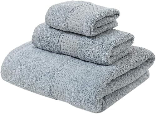 Vista 4 de Juego de toallas de 3 piezas, 1 toalla de baño y 2 toallas de mano, toallas de algodón altamente absorbentes para baño, toalla de ducha (gris claro)