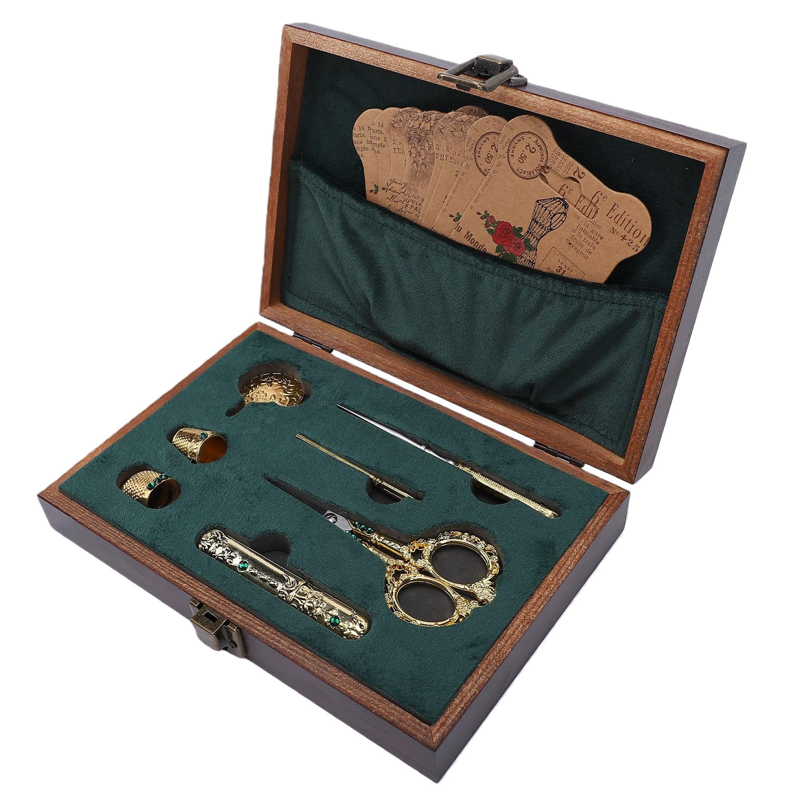 Generic Kit de Tijeras de Bordado Vintage, Herramientas de Costura Antiguas para Manualidades y Coleccionismo, Elegante Caja de Madera