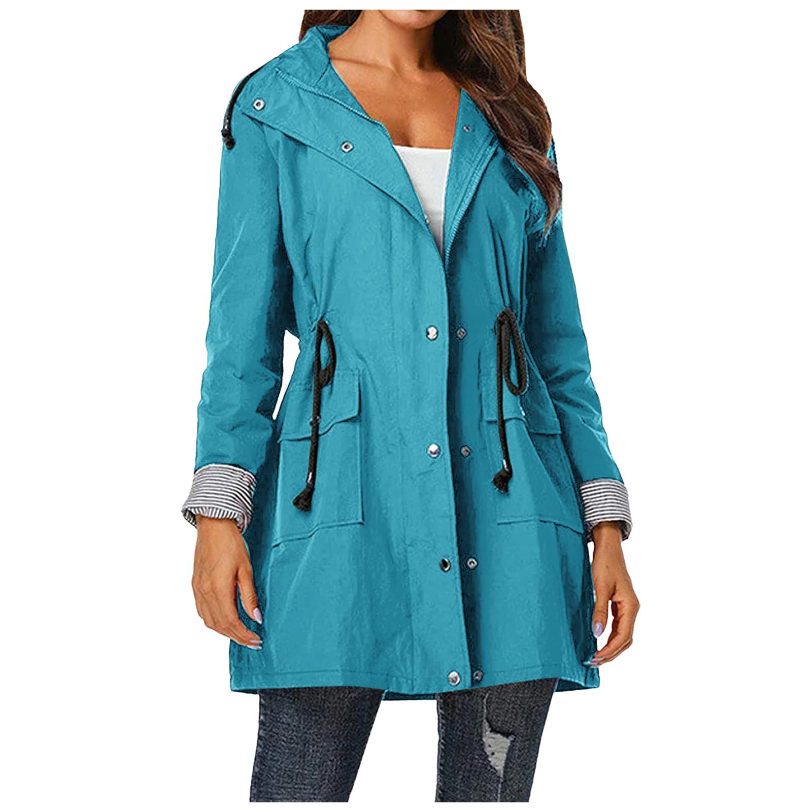 Generisch Chubasquero para mujer, resistente al agua, cortavientos, chaqueta deportiva, chaqueta cortavientos, chaqueta de tiempo libre, chaqueta para correr, chubasquero, chaqueta ligera de