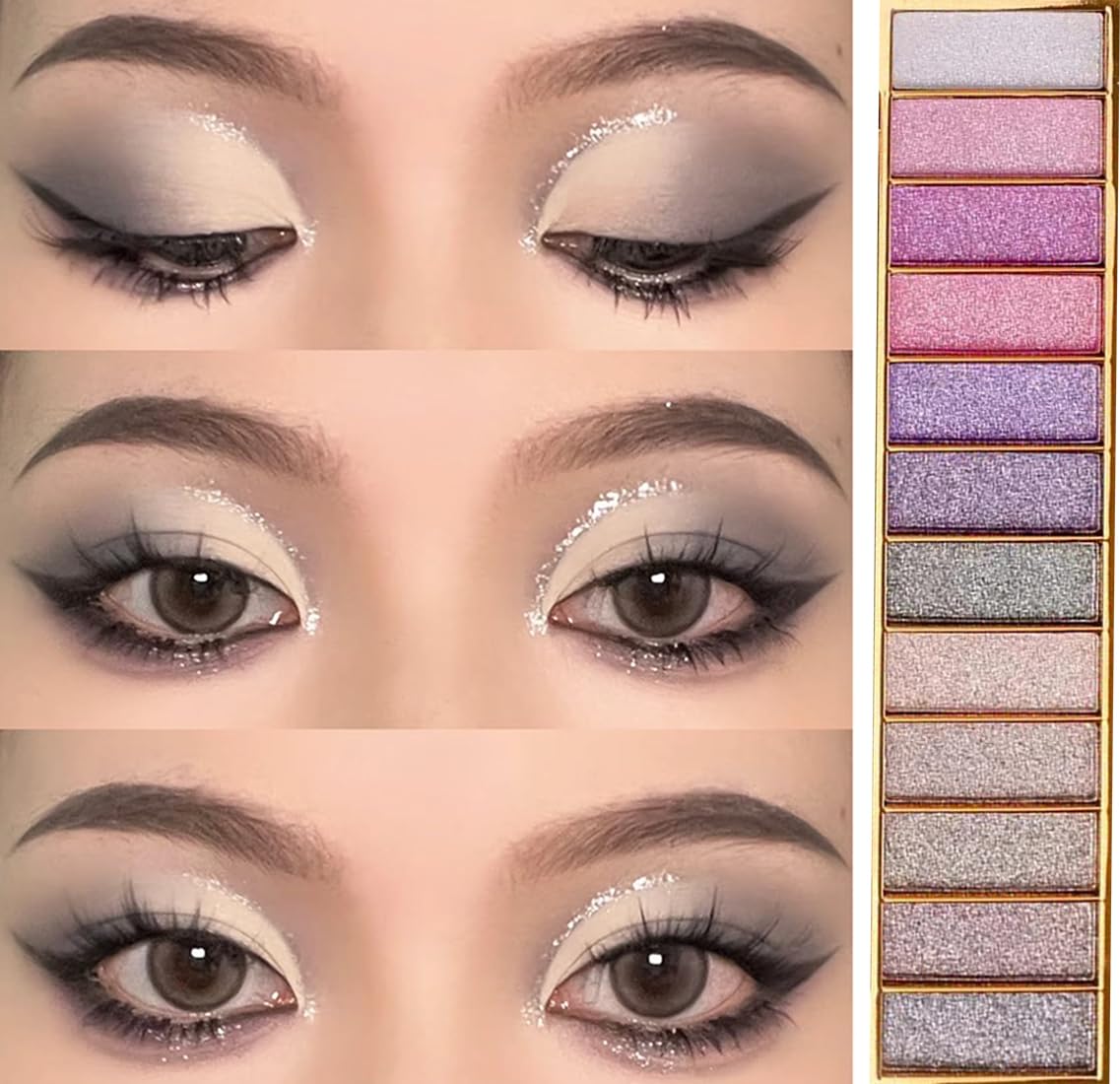 Paleta de sombras de ojos con purpurina, 12 colores, impermeables, brillantes, paletas de maquillaje con espejo de pincel, paleta de sombras de ojos pigmentadas altamente brillantes para citas, 6