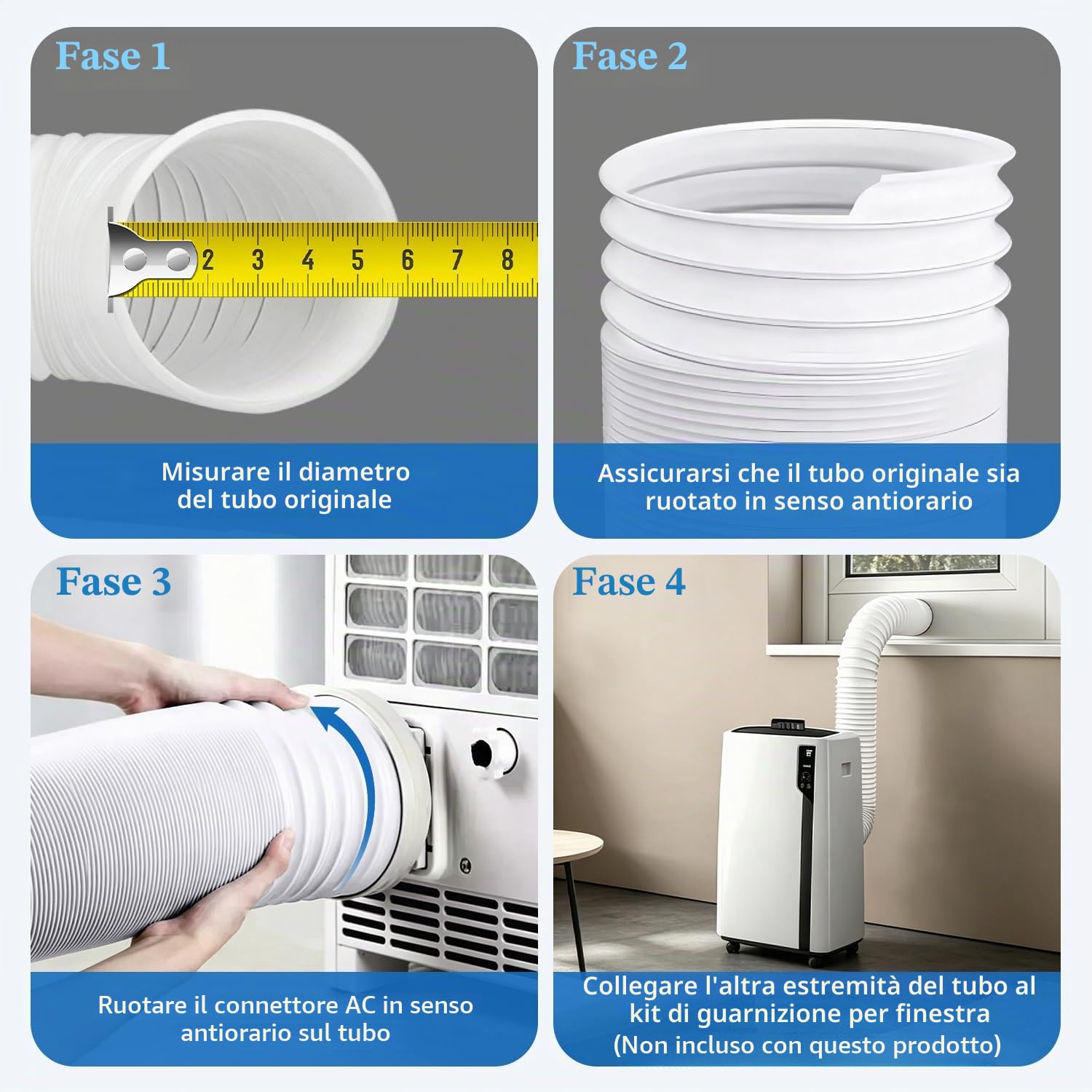 Tissting Tubo Flessibile Per Condizionatore, 15cm*3m/5.91 * 118.11in | PP filo Acciaio Allungabile in Senso Antiorario AC Tubos di Sfiato per Condizionatori D'aria, Asciugatrici