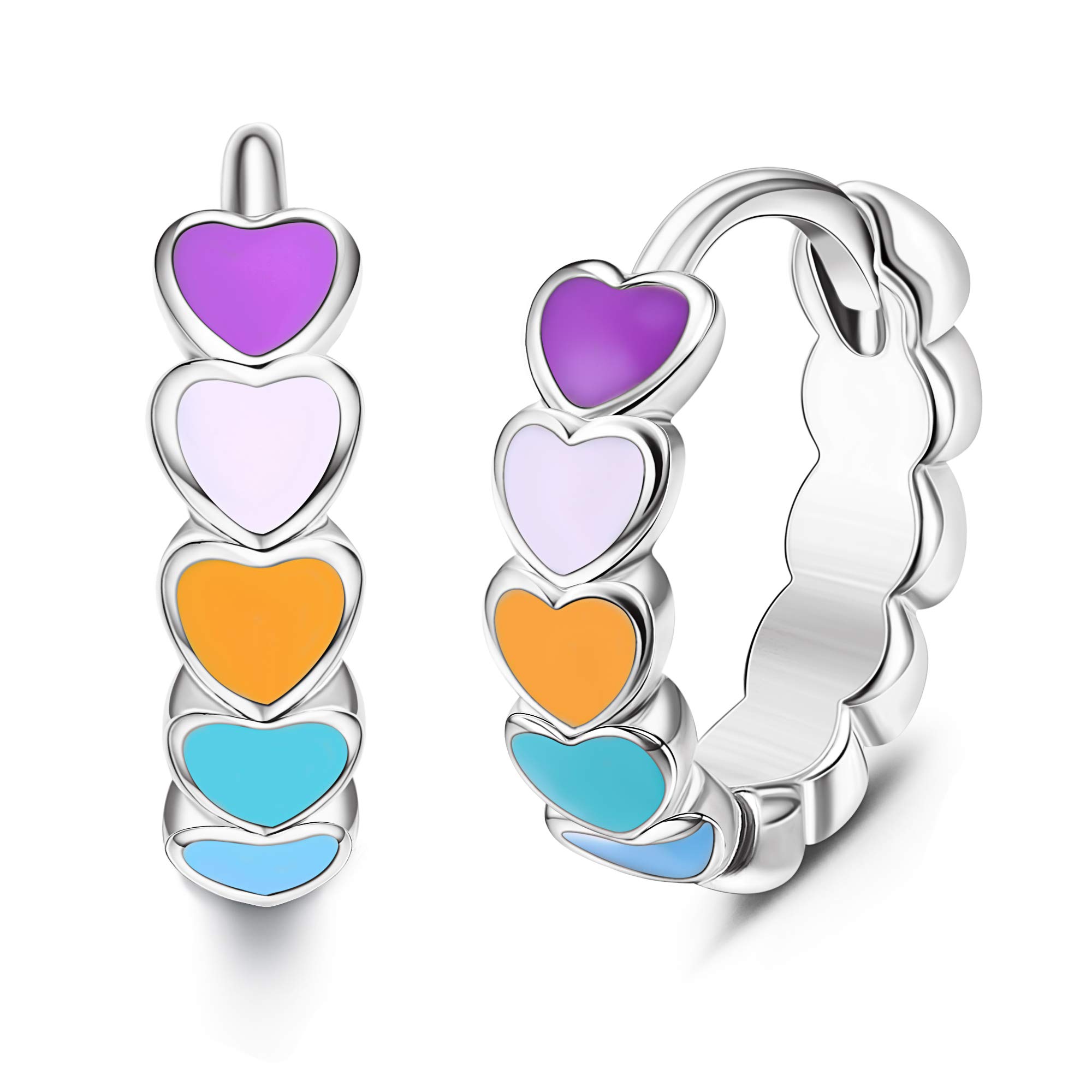 CASSIECAPendiente Mujeres Pendiente de Aro Fino para Mujeres Niñas Pendientes de Gota de Aceite Coloridos Pendientes Corazón Pequeños de 12 mm de Diámetro Antialérgicos Lindo Regalo para Ella