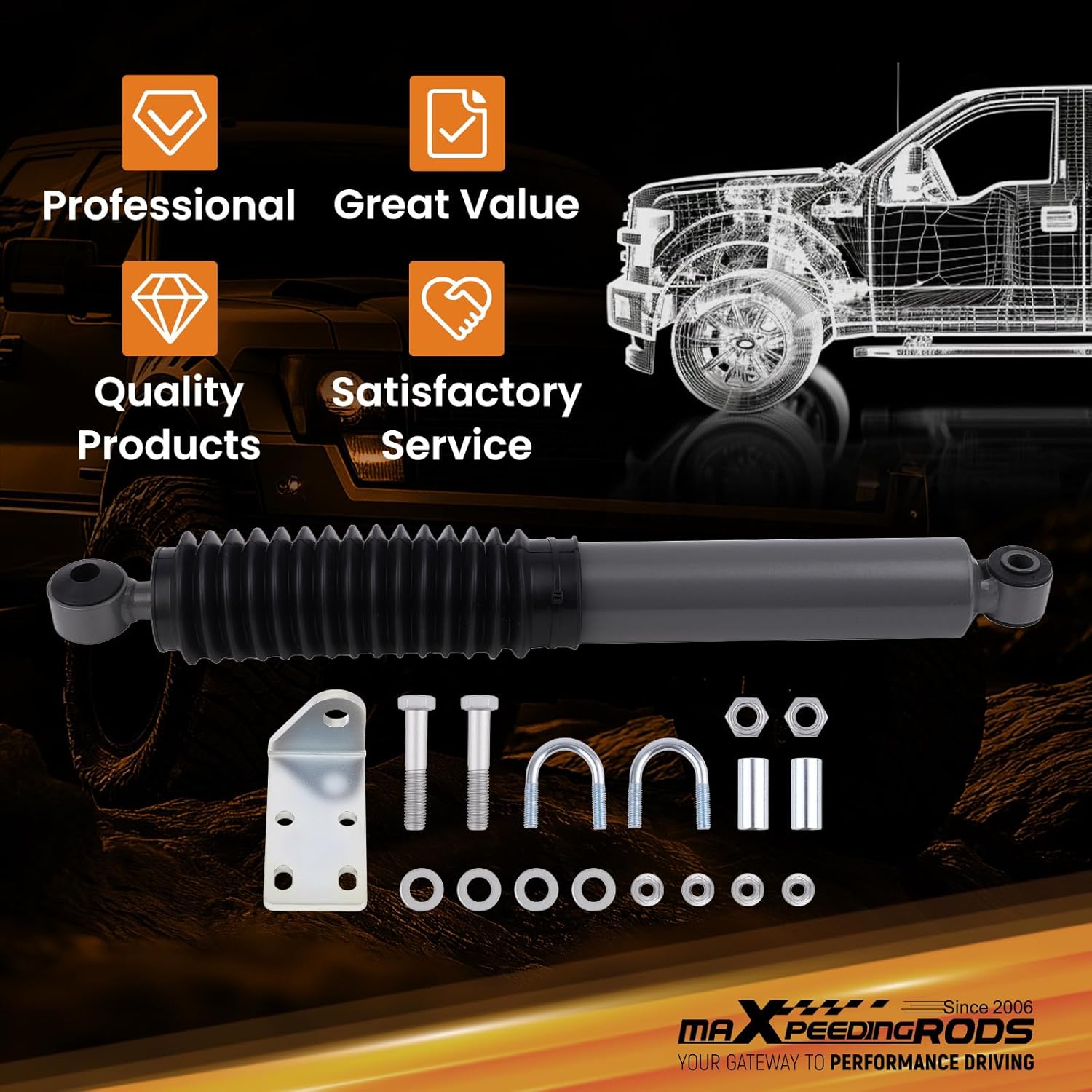 maXpeedingrods Steering Stabilizer for Chevy Silverado/GMC Sierra 1500 1999-2007 w/4-6" Lift, for Tahoe/Suburban/Avalanche/Yukon/Yukon XL 2000-2006, Upgraded G1 Version