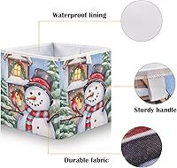 Vista 3 de Emelivor Christmas Winter Snowman Cube Storage Bin Fabric Storage Cubes Collapsible Foldable Storage Baskets Organizer Containers for Shelves Closet