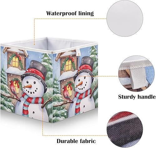 Miniatura 3 de Emelivor Christmas Winter Snowman Cube Storage Bin Fabric Storage Cubes Collapsible Foldable Storage Baskets Organizer Containers for Shelves Closet