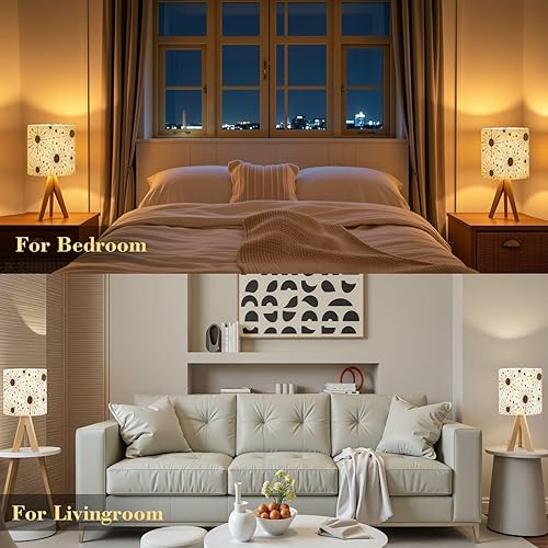 Miniatura 8 de Lámpara de mesa con trípode, moderna de mediados de siglo, retro, atómica, de los años 50, lámpara de mesita de noche con pantalla de lino, lámparas