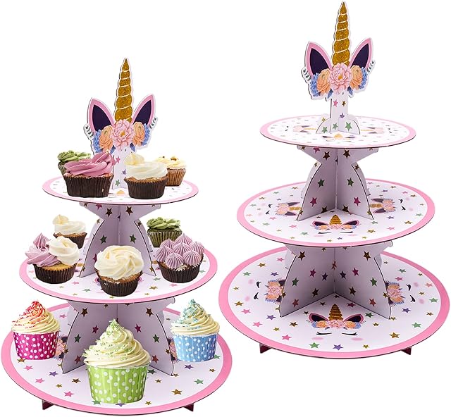 BLLREMIPSUR Cake Stand 3 Tier Cupcake Stand Unicorn Muffin Stand Cardboard for Birthday Party Wedding Baby Shower