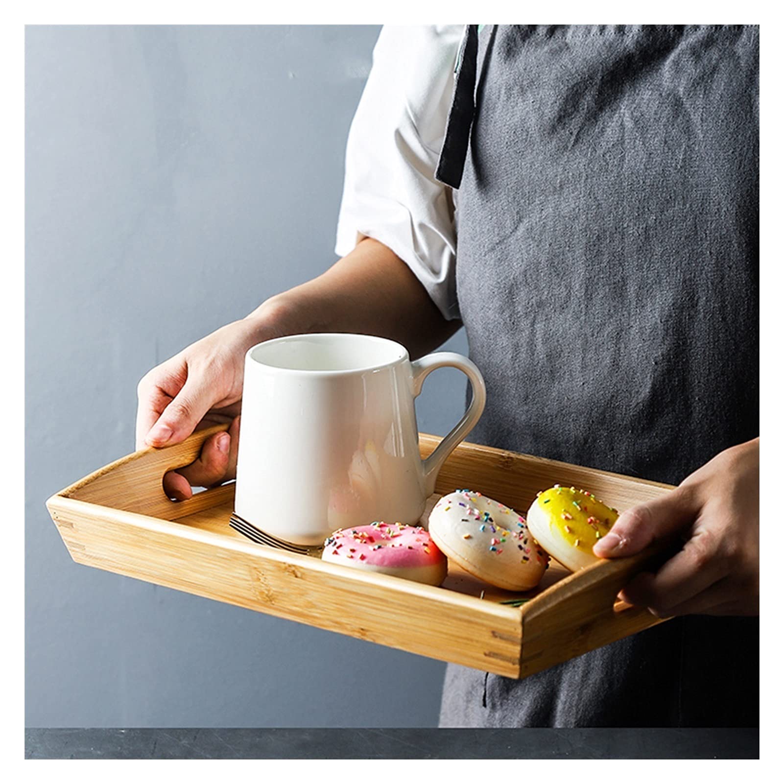 Bandeja Bandeja de servir y plato, placa de senderos de madera rectangular con bandeja de bocadillos de mango, bandeja de desayuno, decoración de granja con estilo Sirviendo platos Bandejas para Servi