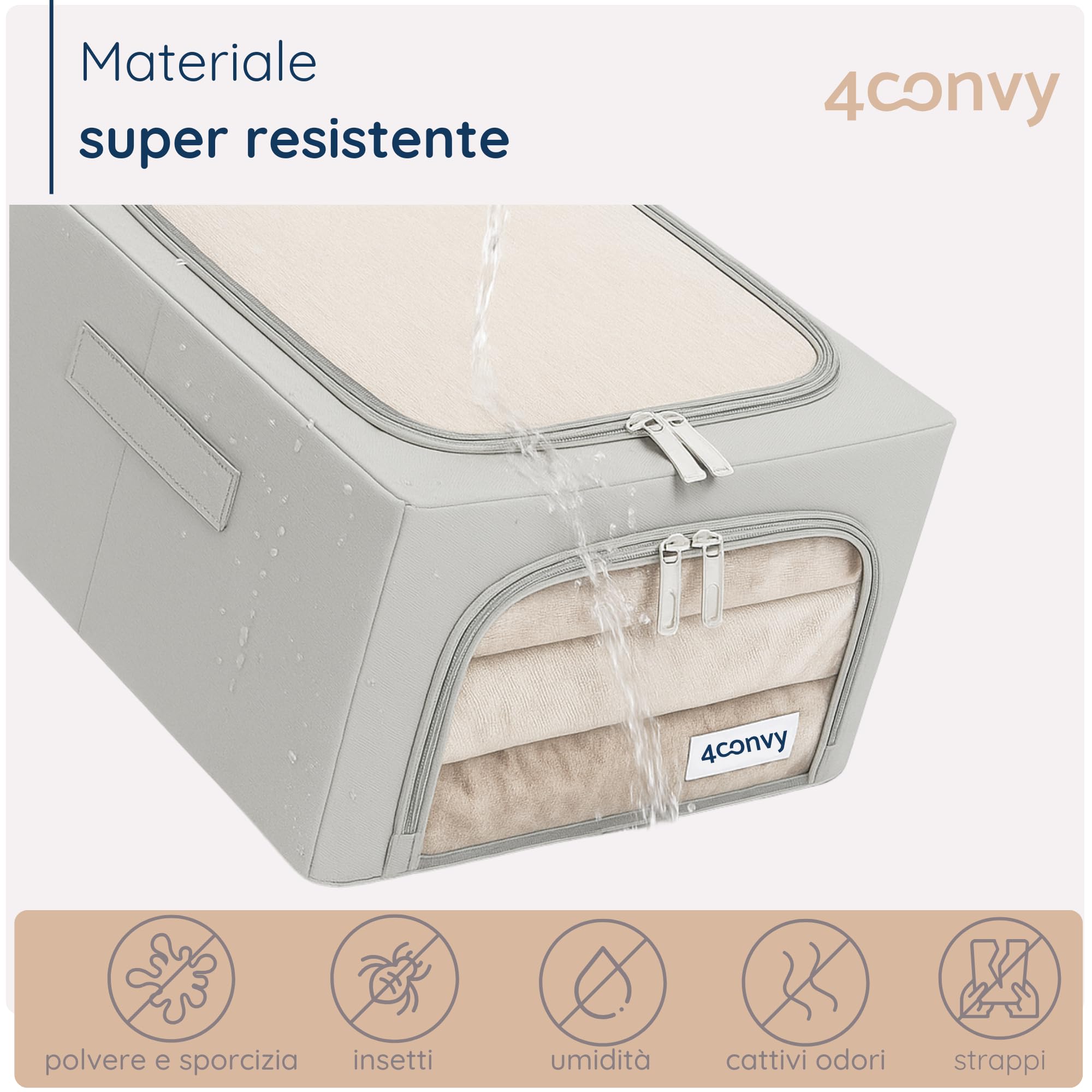 4CONVY Scatole per Armadio Rigide con Cerniera, 2 finestre trasparenti–[2024 MATERIALE AGGIORNATO] Contenitori per Armadio per Vestiti, Organizzatore Armadio con Struttura in Metallo Pieghevole -3x40L
