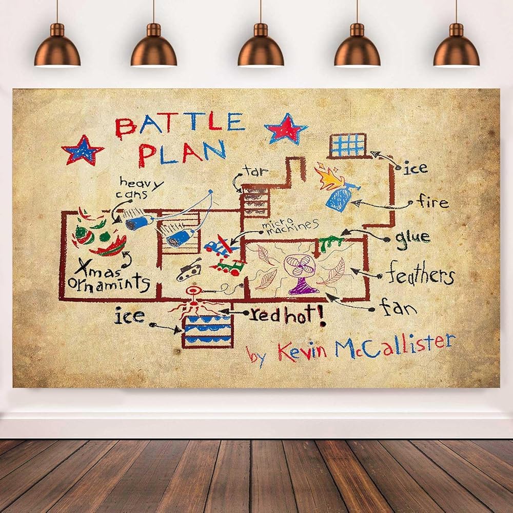 KIKIDOR Kevin Battle Plan Self Drawn Backdrop Vintage Kraft Paper 90s Christmas Children Birthday Party Supplies Classic Christmas Movie Home Wall