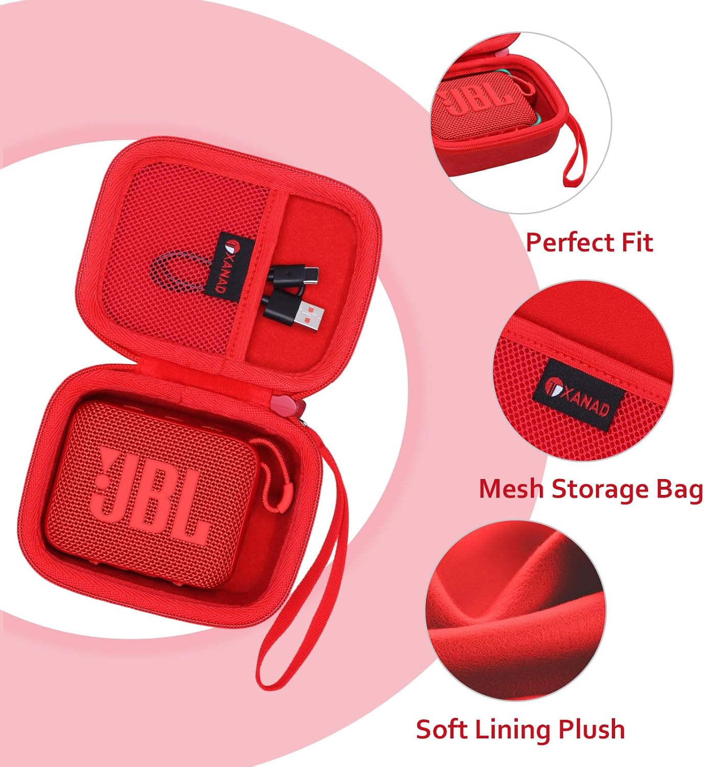 XANAD Hard Case Compatible with JBL Go 4 / Go 3 / GO 5 Ultra Portable Waterproof Speaker, Red