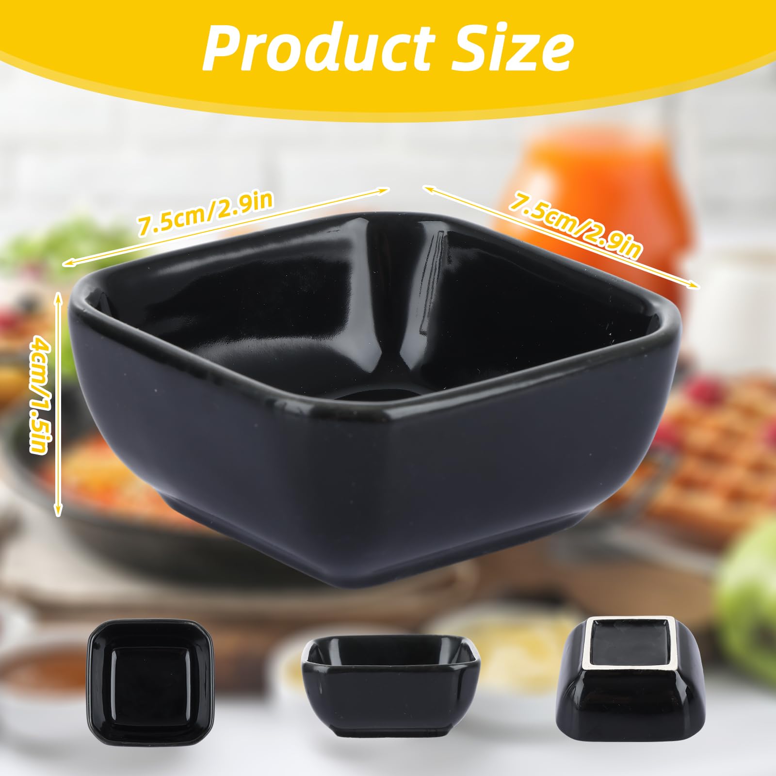 12 cuencos de cerámica, cuencos cuadrados de porcelana de 3 onzas, platos pequeños de salsa de soja, cuencos para servir, mini cuenco para salsas, barbacoa, helado, postre, fruta, aperitivos