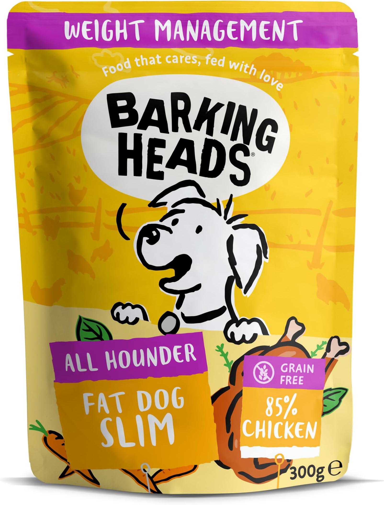 Barking Heads Low-Fat Wet Adult Dog Food, Chicken, 10x300g Pouches | Made With Natural Ingredients. 30% Less Fat. Rich In Slow-Release Carbs. No Nasties or Fillers