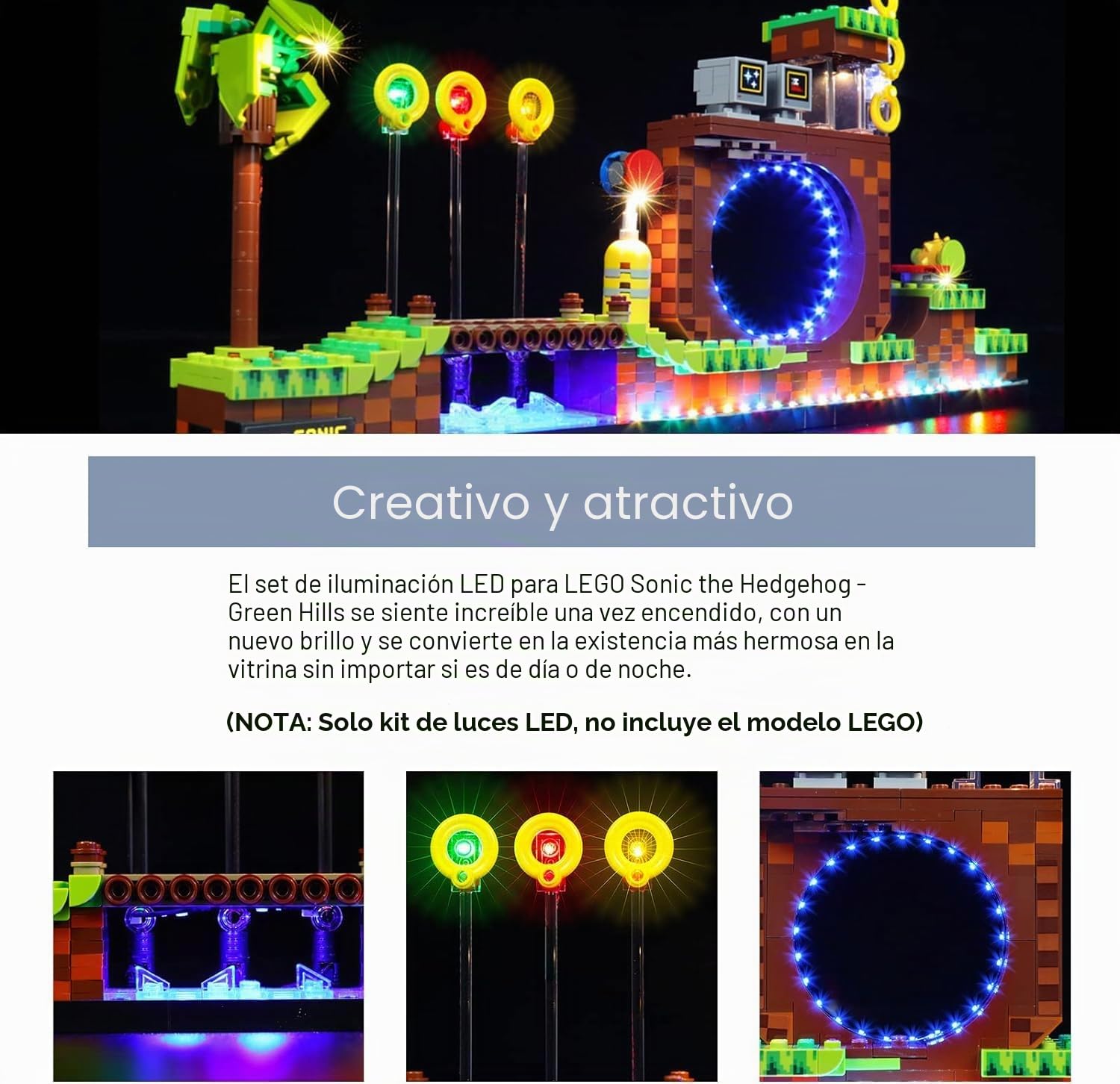 Juego de luces LED compatible con Lego Sonic Green Hill Zone 21331 (no modelo), juego de iluminación LED compatible con juguetes Sonic Lego Ideas, luz decorativa creativa