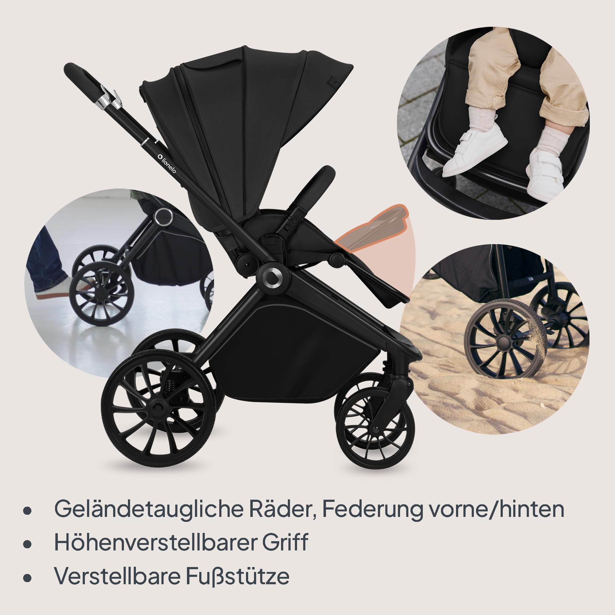 LIONELO MIKA PLUS 3-in-1 Buggy 0-48 Monate bis 22 kg Babywagen Kindersitz Babytrage 360° Räder