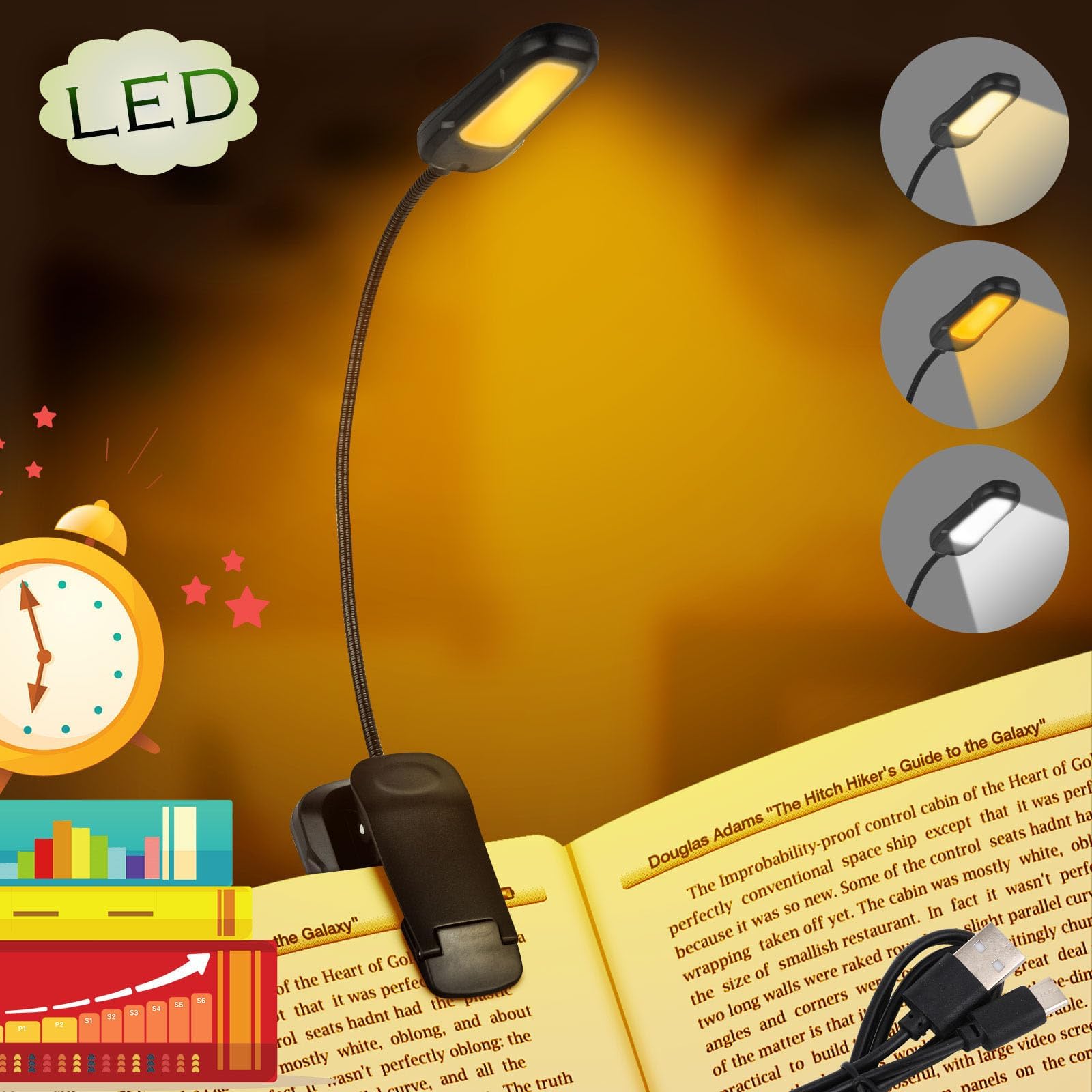 LED Rechargeable Book Light for Reading and Studying in Bedroom or