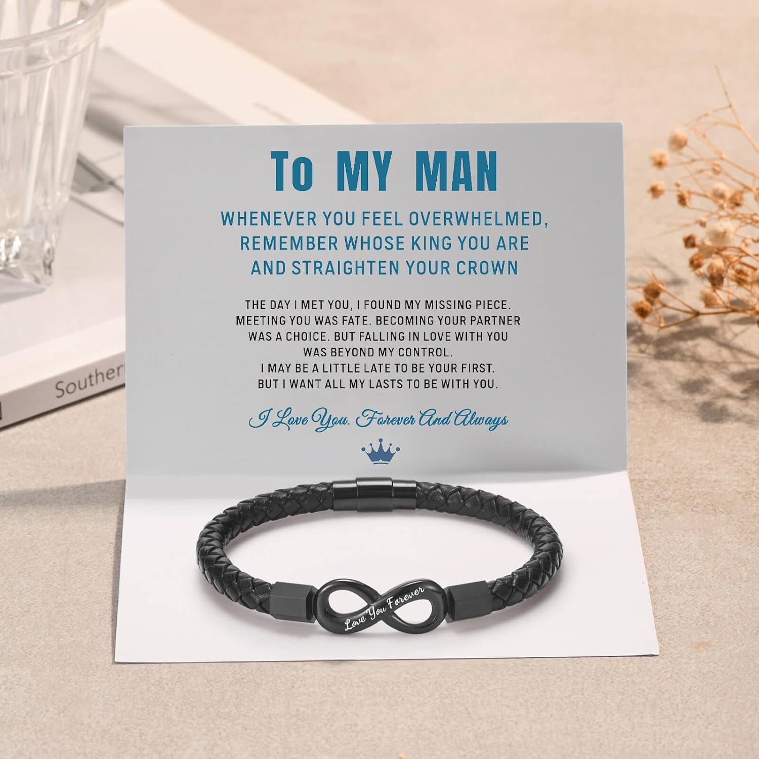 Coolvy To My Man Straighten Your Crown Bracelet for Husband Boyfriend Mens Braided Leather Bracelets Valentine Birthday Christmas Gifts for Him - Image 7