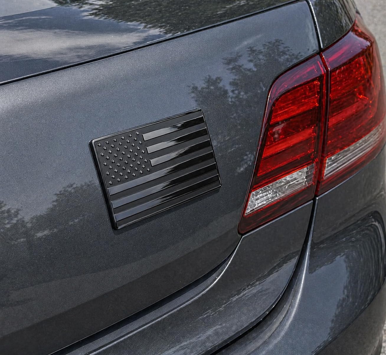 Black American Flag Emblem for Cars, Trucks & SUVs – Embossed Aluminum Metal Badge with Adhesive Backing for Fender, Trunk, Tailgate, 5" x 3"