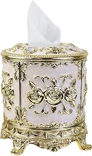 Tissue Box Cover, Cylindrical Tissue Box Holder, Napkin Facial Tissues Holder for Bathroom Toilet Bedroom Living Room Table Desk Office Dresser, 1Pcs Gold 6.5''x6.1''