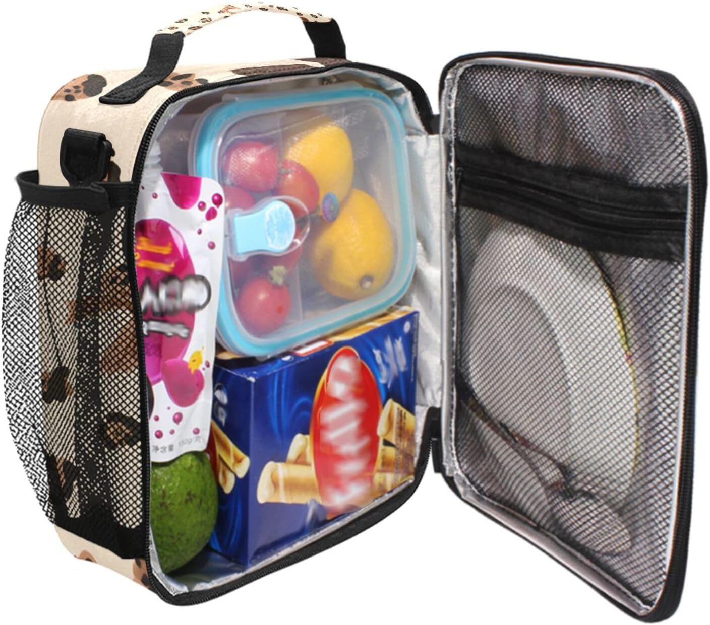 ALAZA Leopard Print Cheetah Bow Pattern Lunch Box Insulated Lunch Bag Kids Cooler Tote Bag Freezable Shoulder Strap Lunchbox for Girls School Picnic