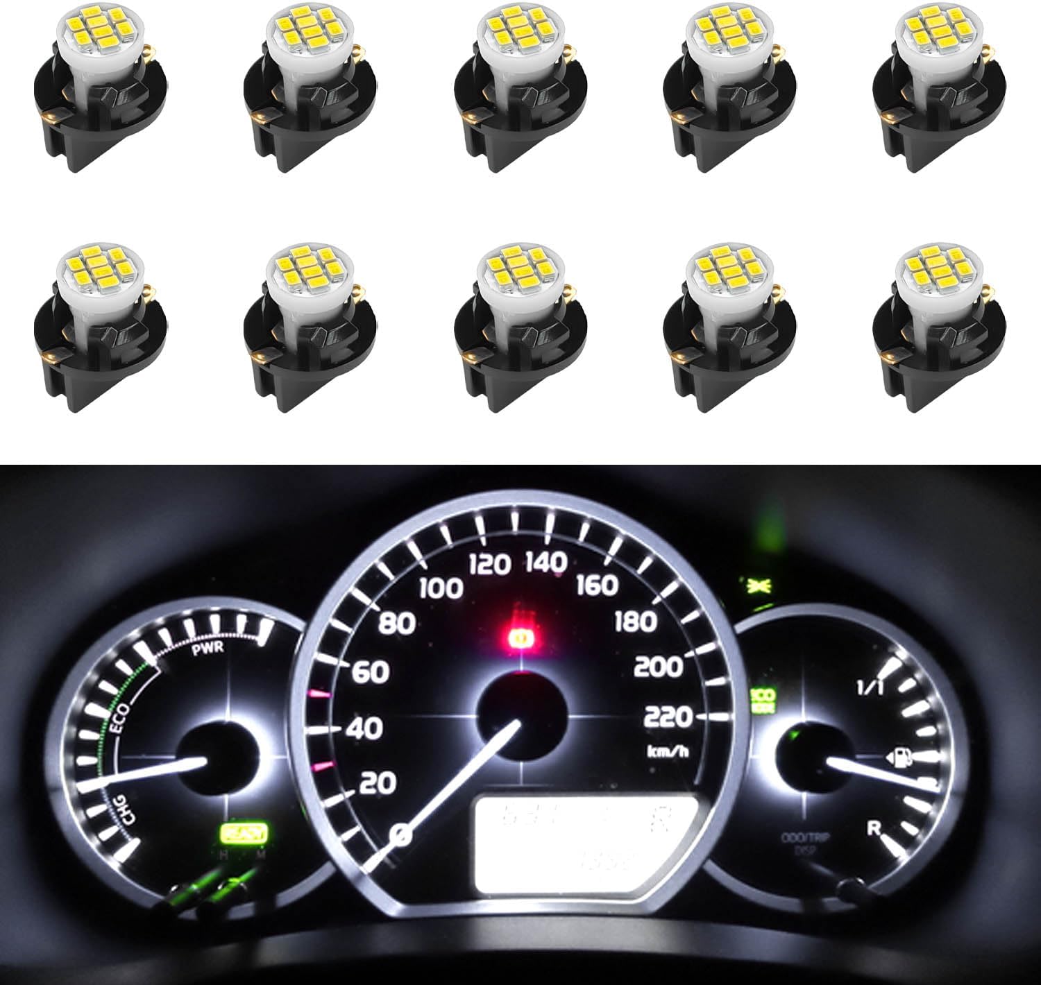 10PCS T10 194 168 LED Bulbs Dash Instrument Cluster Light, Dash Panel Gauge Cluster Dashboard LED Light Bulb with Twist Lock Socket, Car Interior Replacement Bulbs for Map Dome Lights（White）