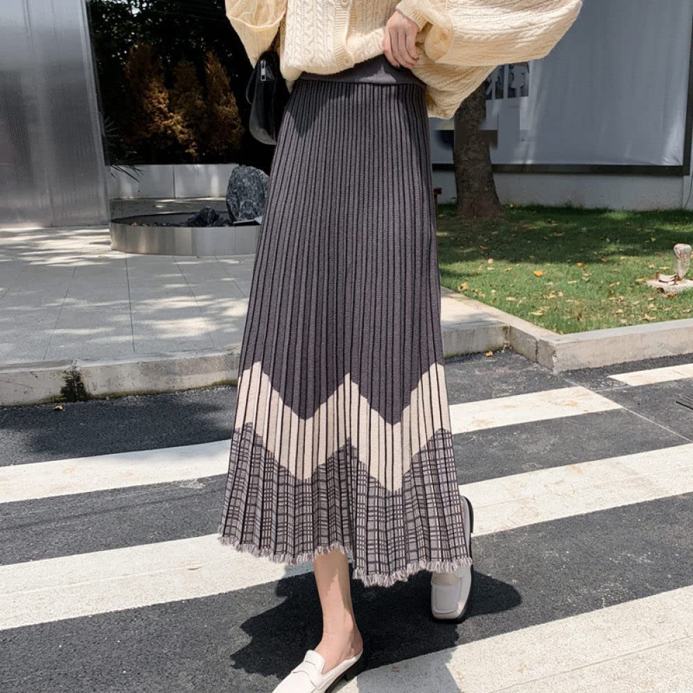 Gonna Lunga Invernale,Gonna Invernale A Quadri Nera Vita Elasticizzata Orlo Con Nappe Boho Fluente Gonna A Pieghe A Vita Alta Gonne A Maglia Calda Per Le Donne Maxi Gonna A Trapezio Grande Pendolo