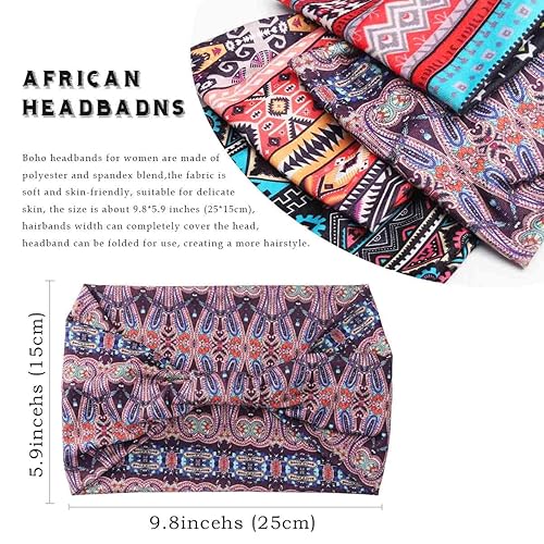 Miniatura 5 de Diademas anchas para mujer, turbante anudadas, elásticas antideslizantes, bandas para la cabeza africanas, bandas de algodón para entrenamiento,