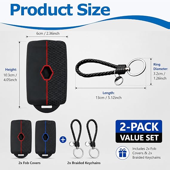 Car Key Cover for Renaulttt, 4 Button Car Key Card Case with Lanyard,2PCS