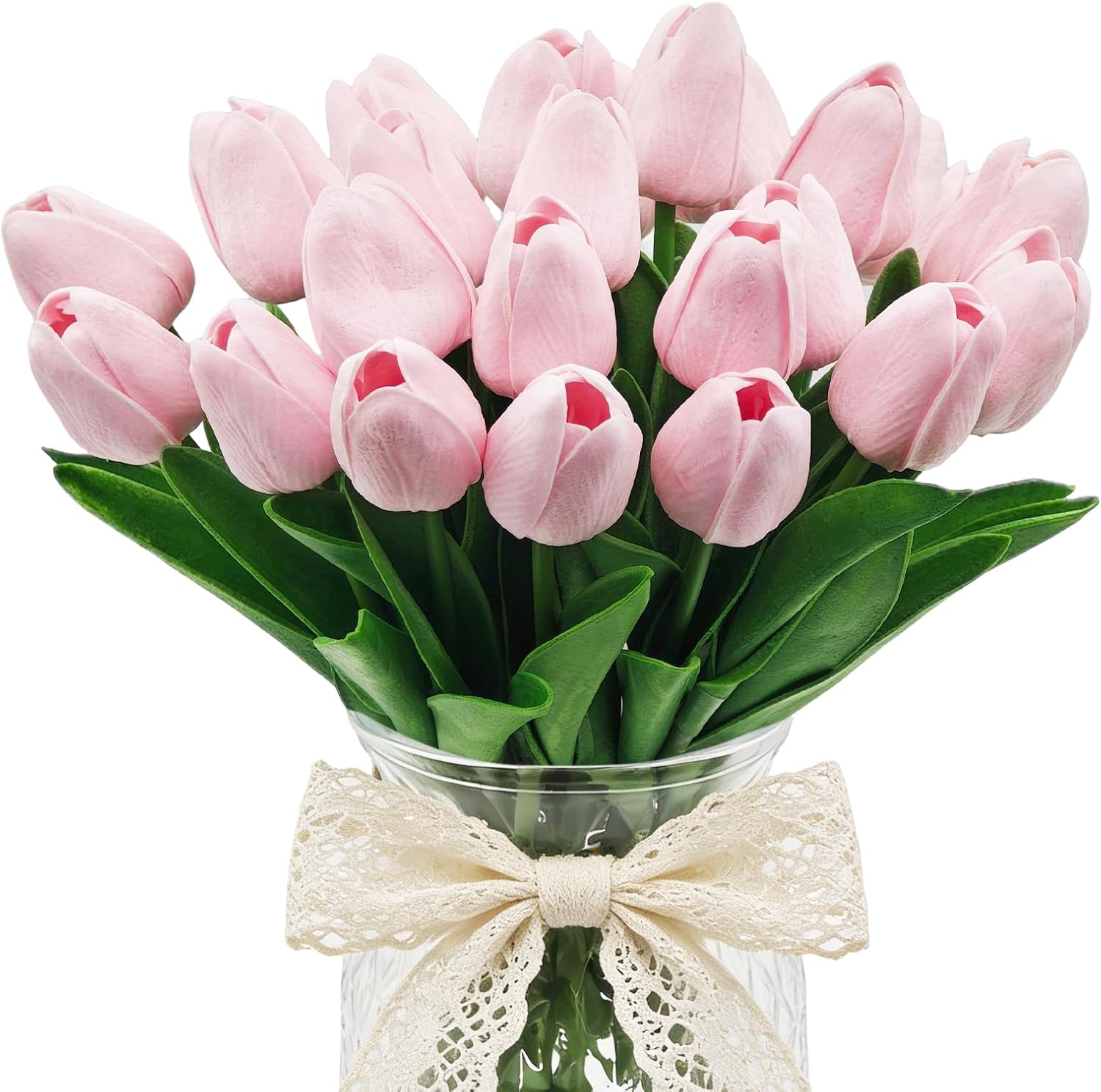 25Pcs Tulips Artificial Flowers, Faux Tulips Artificial Tulips Real Touch Tulip Fake Flowers Bouquets for Spring Wedding Home Kitchen Office Party Decor (White)