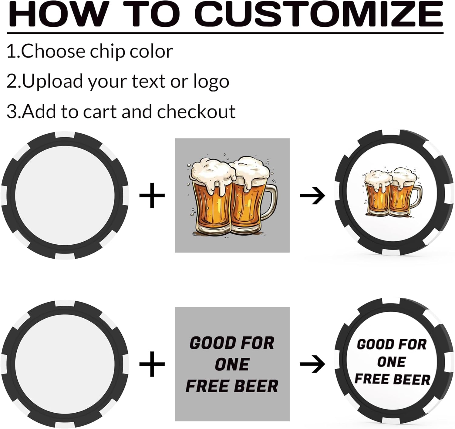 Custom Poker Chips 50-500 Pcs, Personalized 40mm Heavy Clay Casino Chip with Custom Logo, Photo or Design – Good for Drink Tokens, Party, Business Promotions