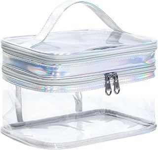 bolsade double layer makeup - 22x15x15cm travel cosmetic bag, Clear toiletries holder, large waterproof cosmetic bag | Girls Home Holiday, silver,, See description | hållare för genomskinliga toalettartiklar, vattentät sminkväska | flickor semester, Silver, Consulte la descripción, Se