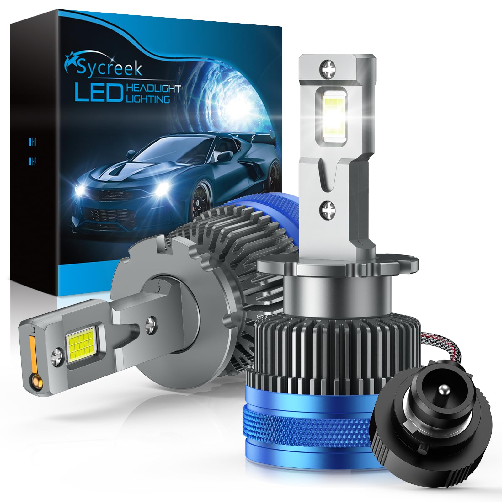 Sycreek Bombilla LED D4S,17800LM 6000K Blanca para Coche,Sin Errores Canbus,kit de Conversión de Repuesto HID Xenon Plug and Play,2 Bombillas D4S