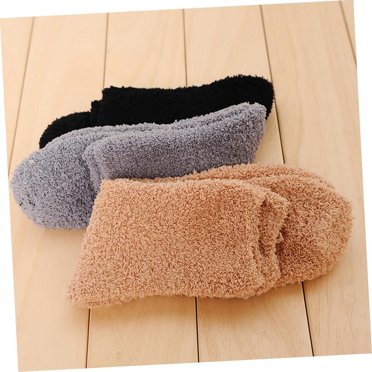 Men's Fluffy Slipper Socks Fuzzy Warm Socks 3 Pairs Solid Color Fleece Thermal Comfortable Home