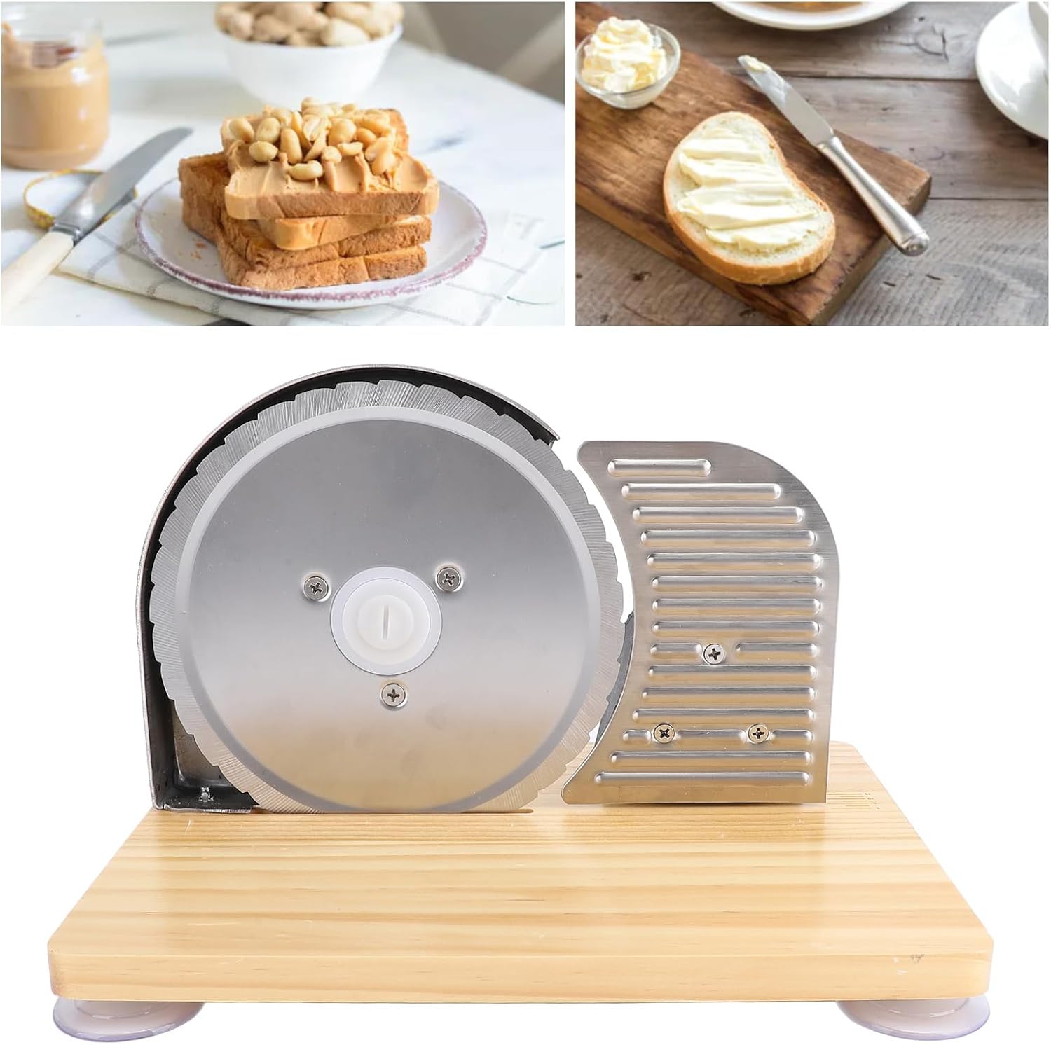 Powerful Gear Drive Bread Slicing Machine with Adjustable Thickness with Handle and Feet for Effortlessly Bread, Cheese, and Meat