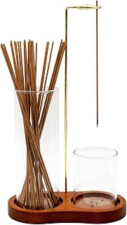 Wooden Incense Stick Holder, Dual Glass Cylinders for Anti-Ash Flying and Incense Sticks Storage, Upside Down Incense Stick Burner for Yoga, Spa, Meditation & Room Décor