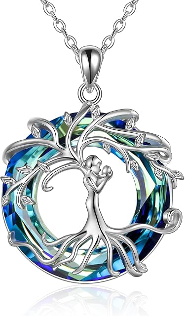 Tree of Life Necklace Mum Gift, 925 Sterling Silver Pendant with Crystal, AOBOCO Fine Jewellery Gifts for Women