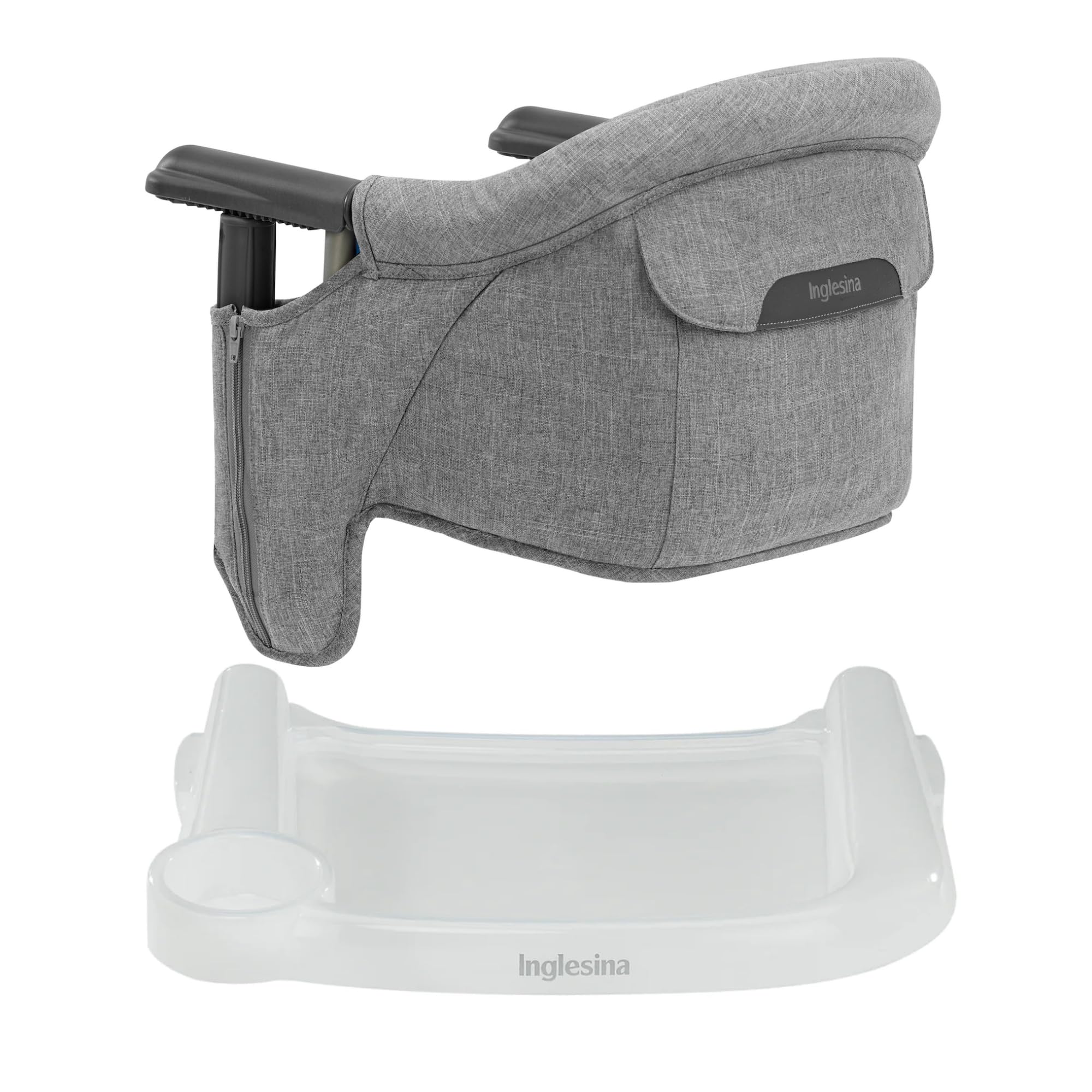 Inglesina Fast Table Chair - Stone Gray Melange + Fast Dining Tray - Portable Baby High Chair - for Babies & Toddlers up to 37 lbs - Fits Tables 0.8'' to 3.5'' Thick - Compact - Travel Bag Included