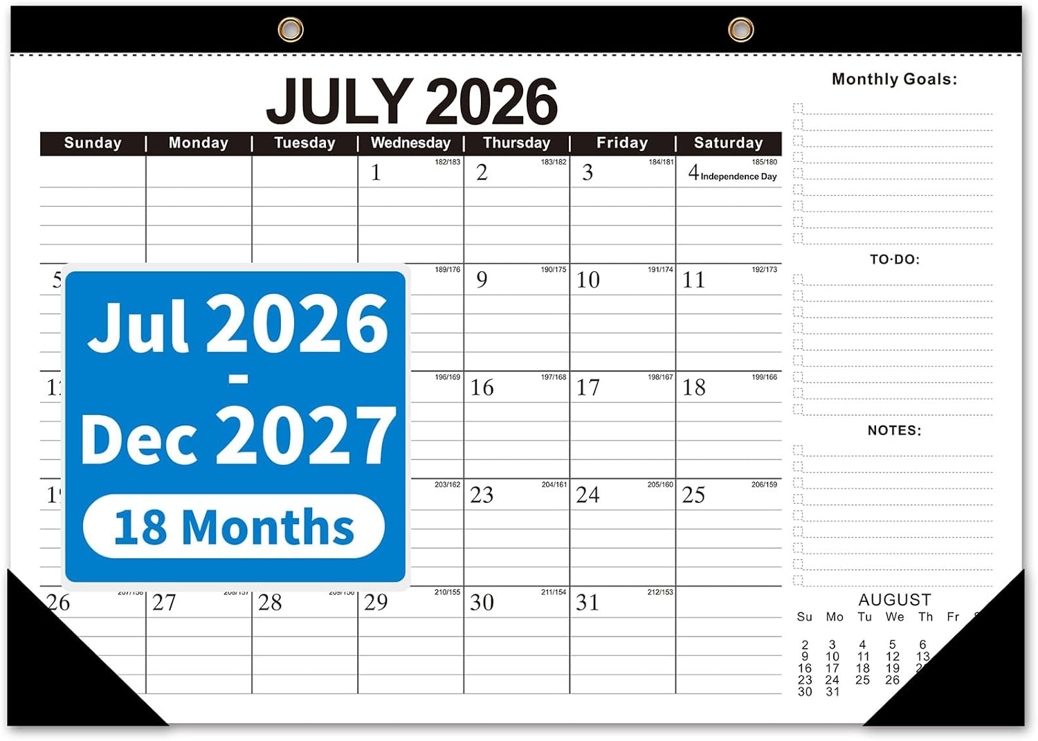 MZD8391 Desk Calendar 2026-2027, Jul 2026-Dec 2027 (18 Months), 17" x 12" | Large Desktop Calendar, Wall Calendar, Monthly Planner, Julian Dates,Home School Office Planning Organization Christmas Gift