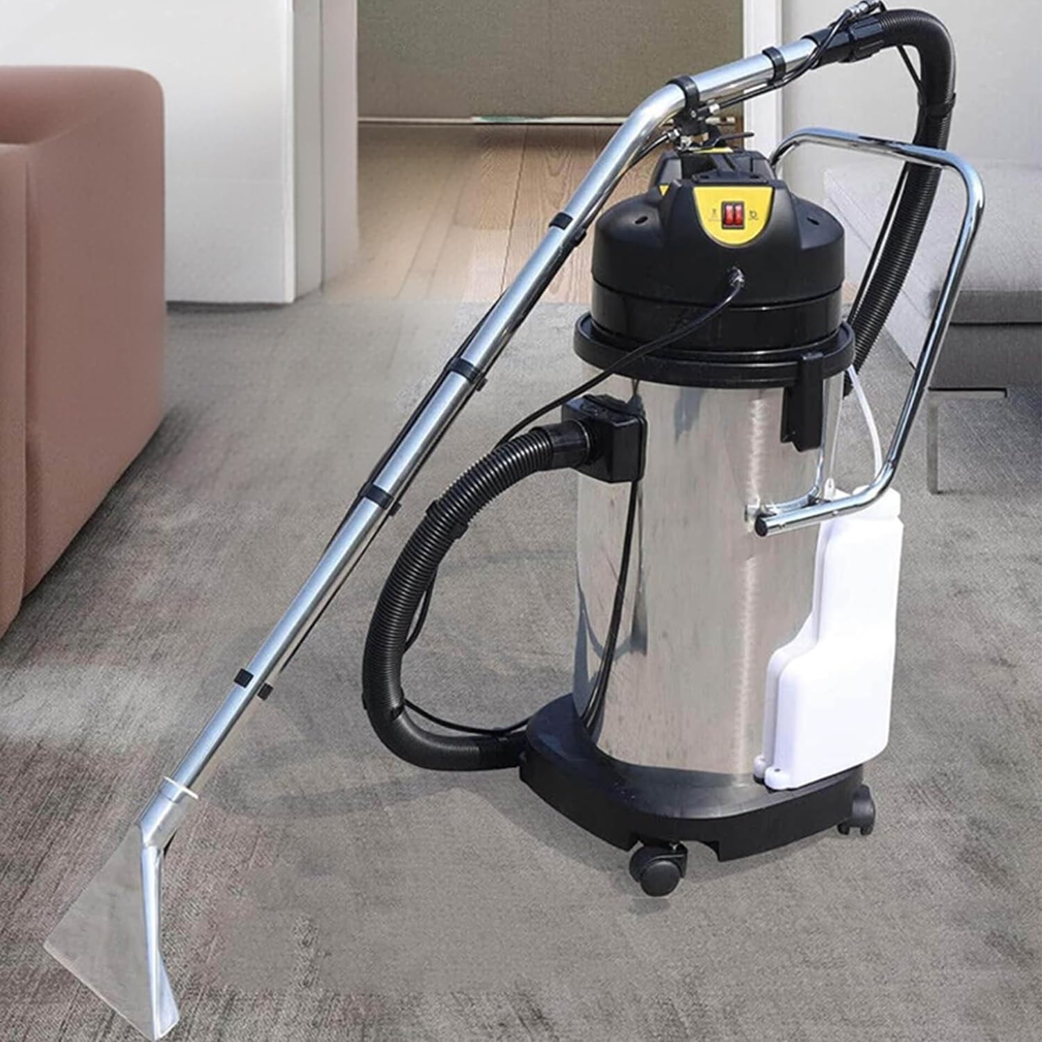 Limpiador portátil de alfombras en seco y húmedo, 40 L, acero inoxidable resistente, para limpieza profunda de alfombras y suelos duros