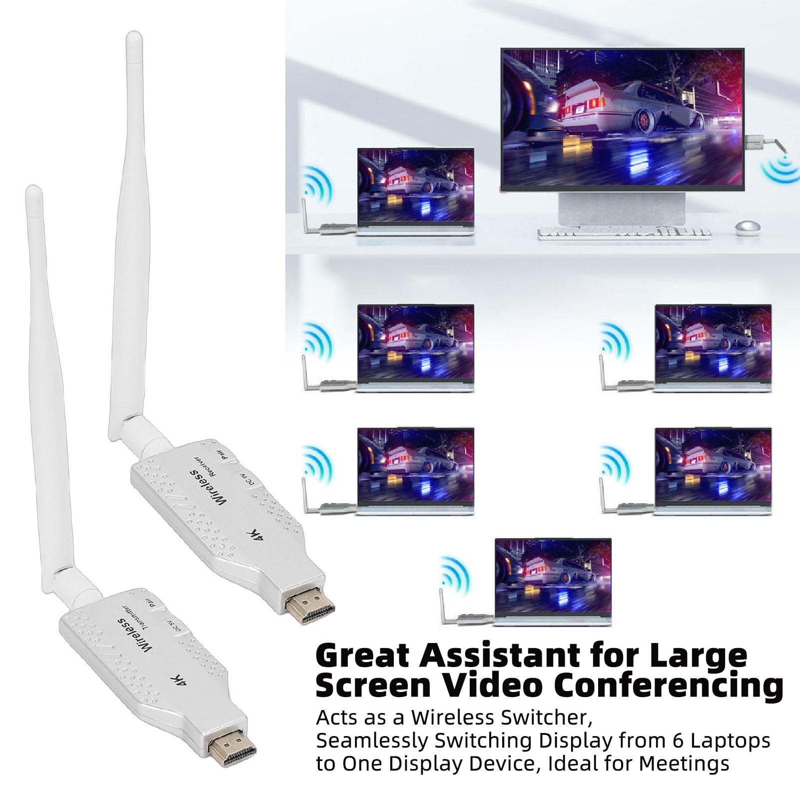 Luocute Bezprzewodowy Nadajnik i Odbiornik, Przedłużacz Strumieniowego Przesyłania Wideo 4K HD z Wyjściem Pętli, Zasięg 50M 5,8 GHz do Przesyłania Strumieniowego z Laptopa DSLR do