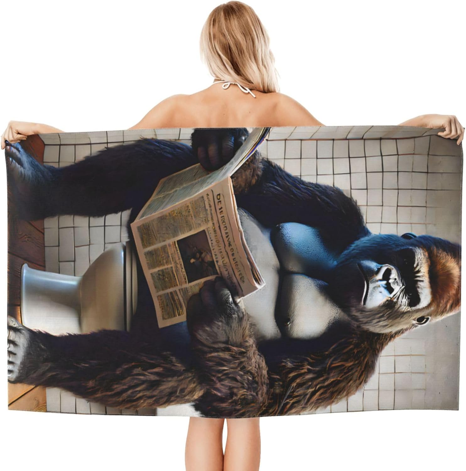 Funny Monkey Reading Newspaper Beach Towel,32x52in Microfiber Quick Dry Humorous Cool Gorilla Bathtub Bath Towels,Soft Lightweight Oversized Sand Free,for Travel Pool Swimming Gym Decor,Gifts