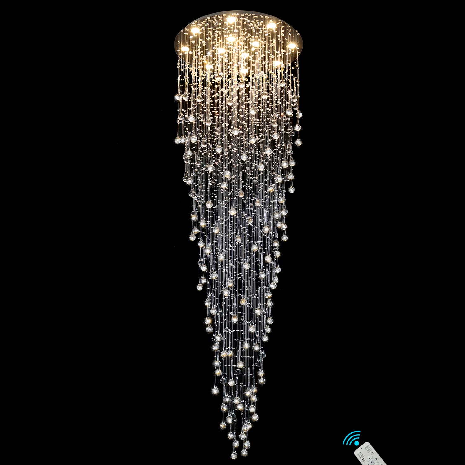 Photo 1 of ***FACTORY SEALED - OPENED FOR INSPECTION***H110'' Long Raindrop Crystal Pendant Chandelier for High Ceiling Entrance, Staircase, Large Doorway - Dimmable 2700-6000K Spiral Staircase Lighting Fixture