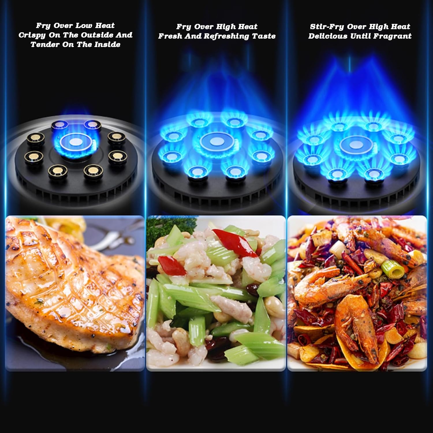 Gas Cooker 2 Burners,5.2kw 9-Cavity High-fire Frying Pan,Tempered Glass Countertop,NG/LPG Gas Source Kit,with Flameout Protection(LPG)