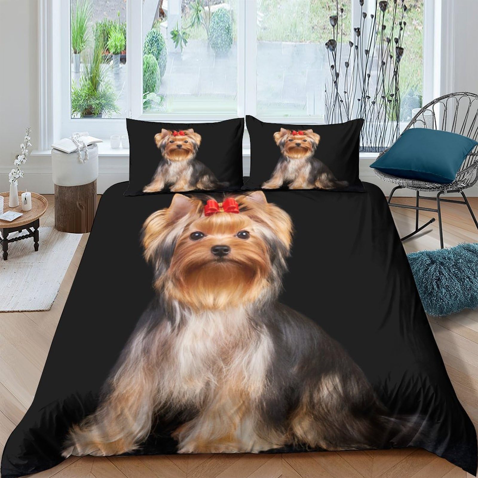Ctjqhvkz Style-8 3D Printed Yorkshire Terrier Fitted Sheet Microfiber Soft Breathable Dog Pattern Bed Sheet For Bedroom Guest Room Decor Single（135X200cm）