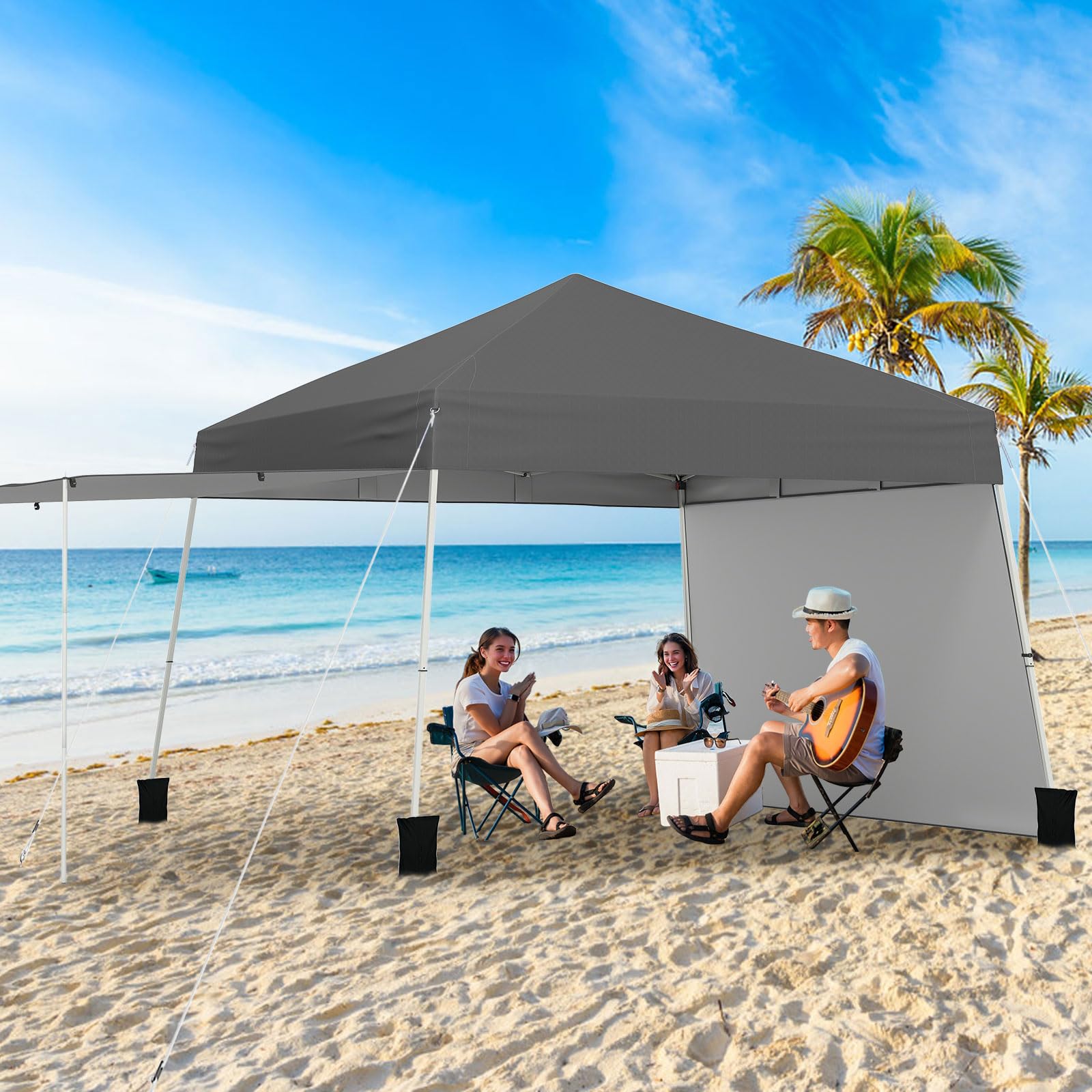 COSTWAY Carpa Plegable 4,3x2,8m, Pop-up, 2 Paredes Laterales Convertibles en Toldo, Cenador para Jardin, Bolsa, Altura Ajustable, Pergola Pabellón Gazebo Plegable Jardin Fiesta Exterior (Gris)